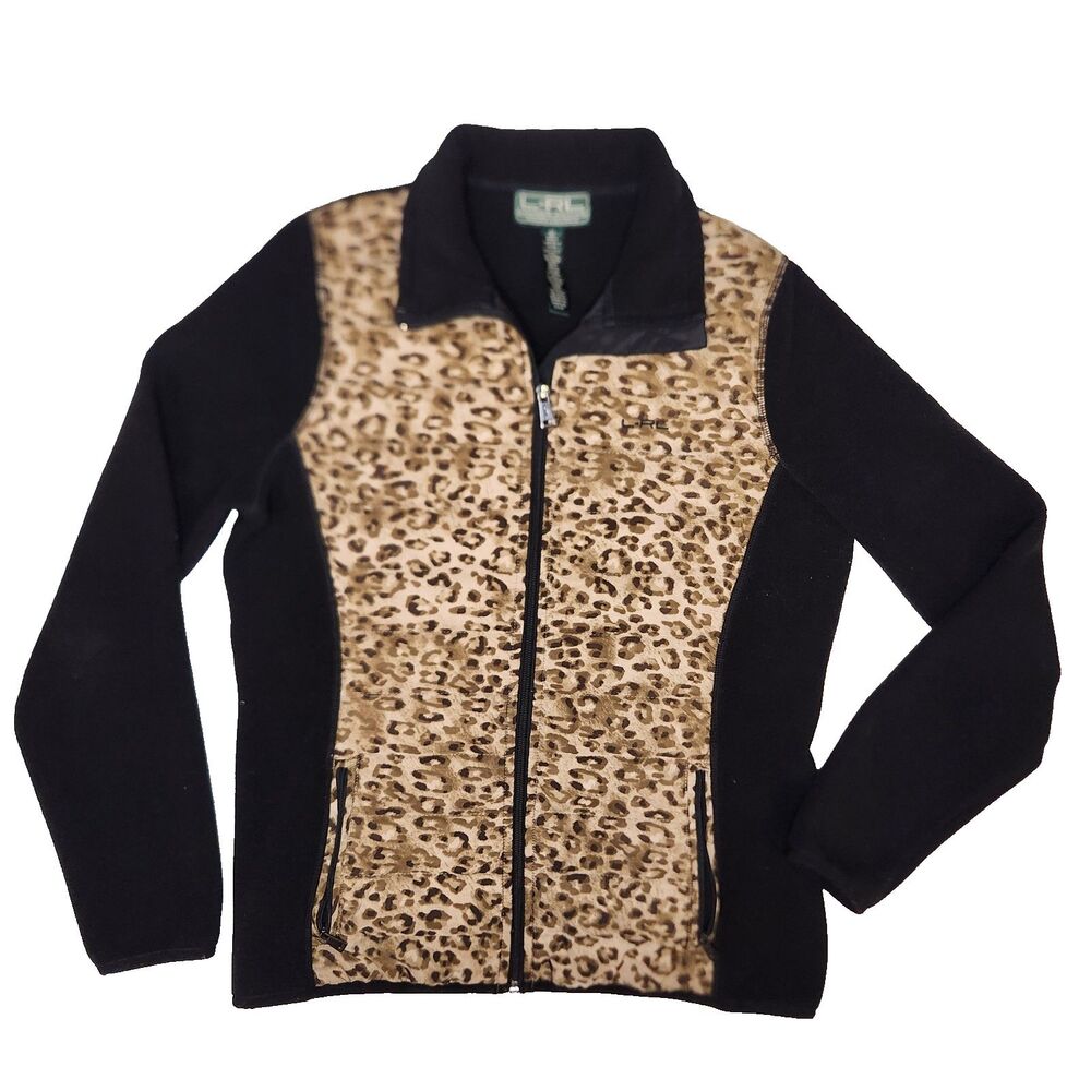 Lauren Ralph Lauren Active Fleece Jacket Leopard Black Print Full Zip Women's M